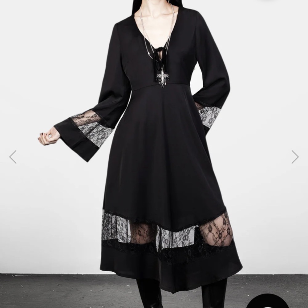 Disturbia Midi Lace Long Sleeve Black Dress